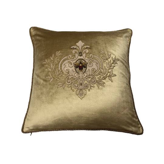 Sanctuary Cushion Cover - Hand Embroidered Velvet Gold Emblem